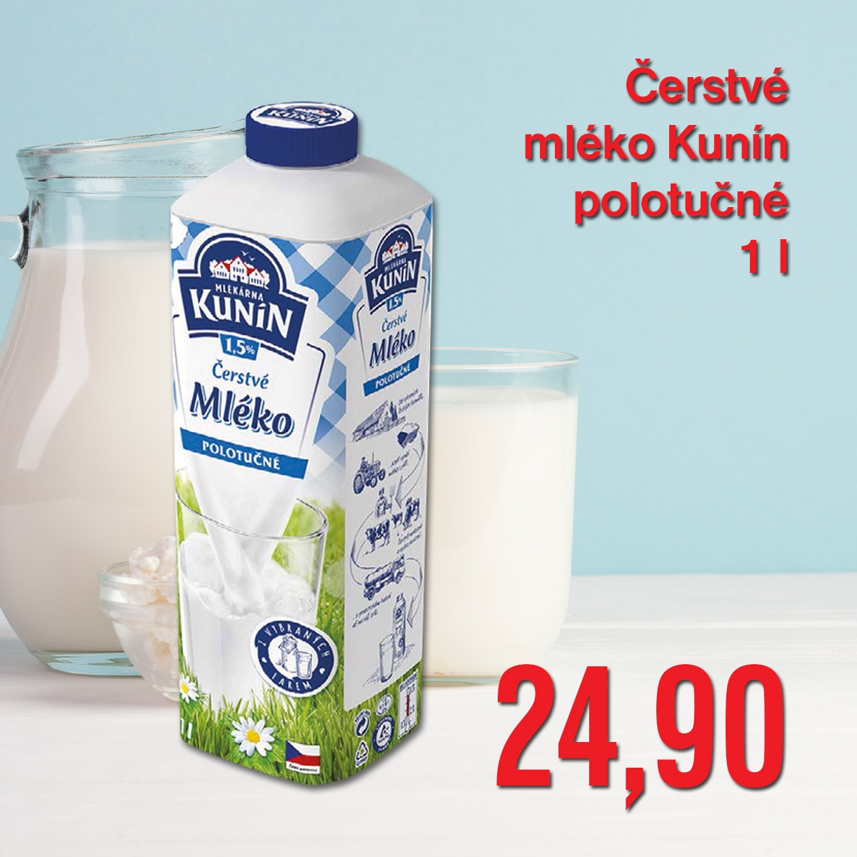 Čerstvé mléko Kunín polotučné 1l