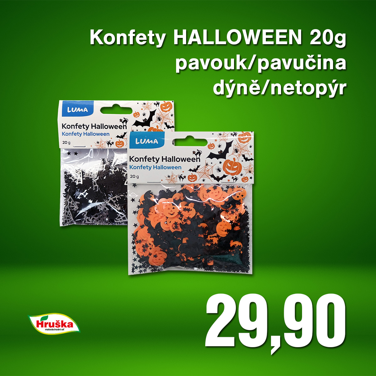 Konfety HALLOWEEN 20g pavouk/pavučina, dýně/netopýr