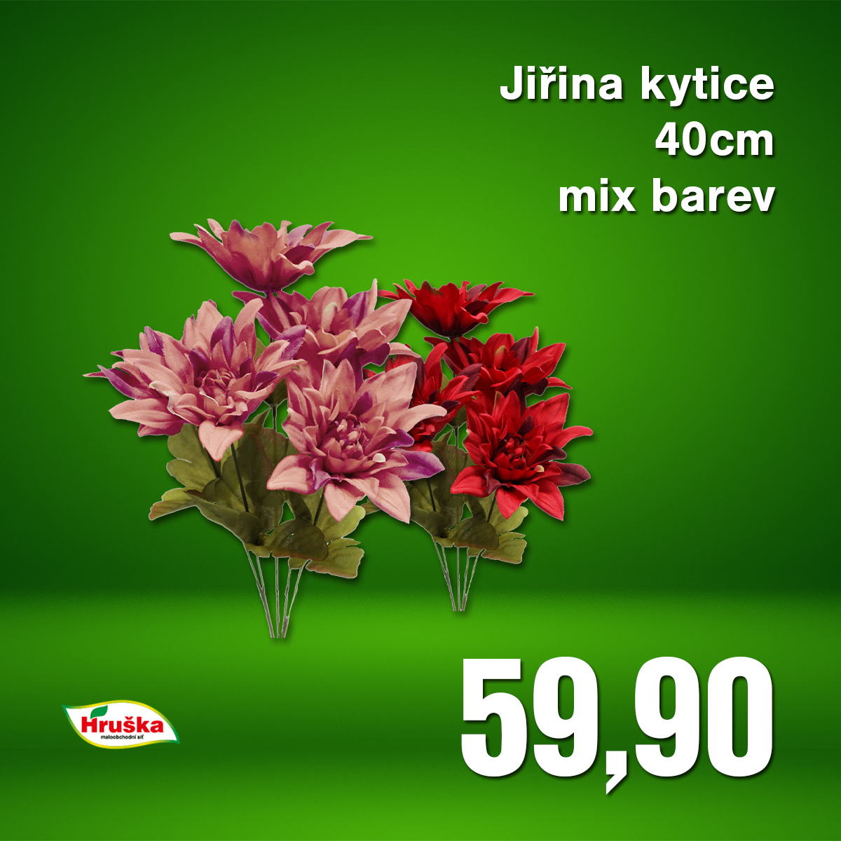 Jiřina kytice x5/40cm mix barev