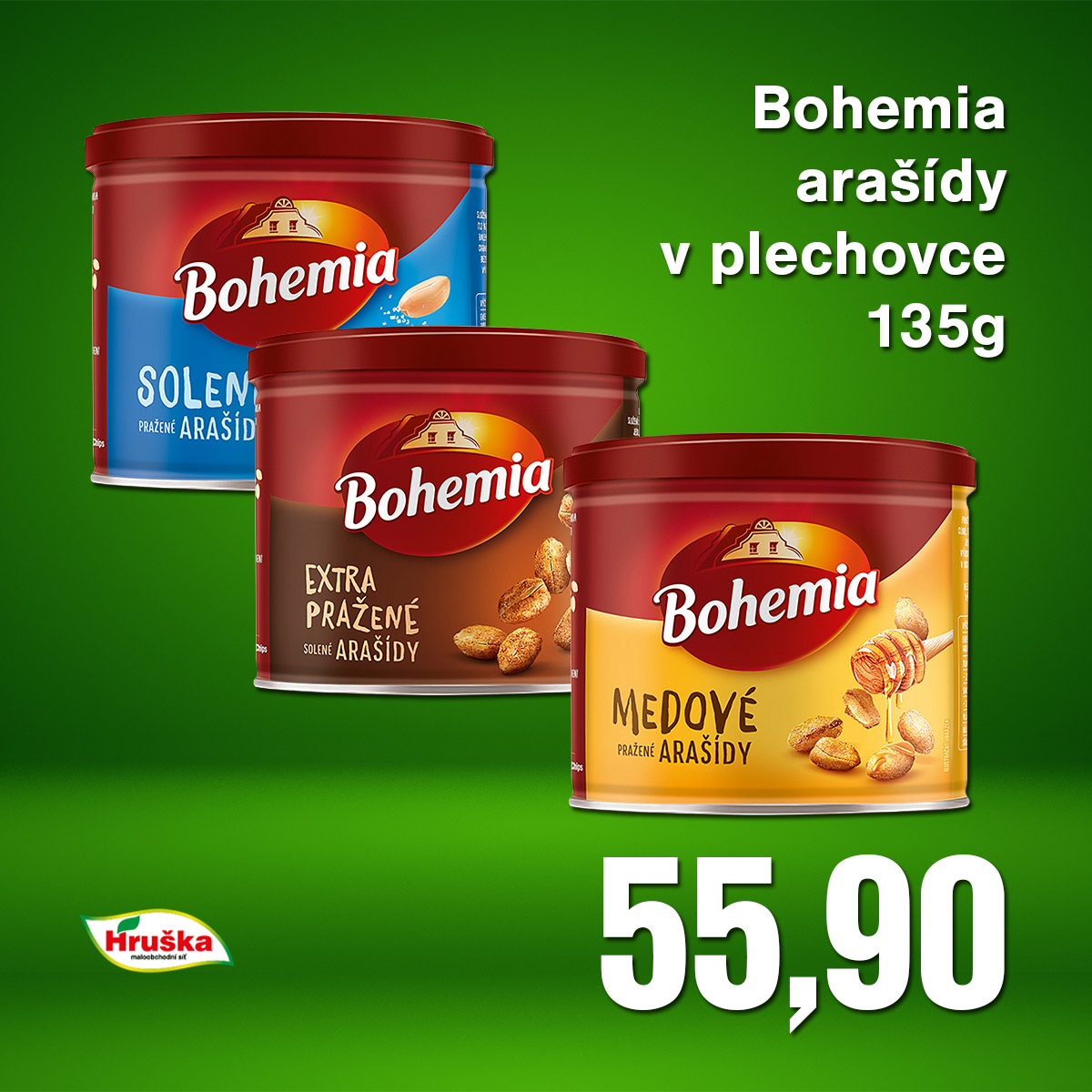 Bohemia arašídy v plechovce 135g