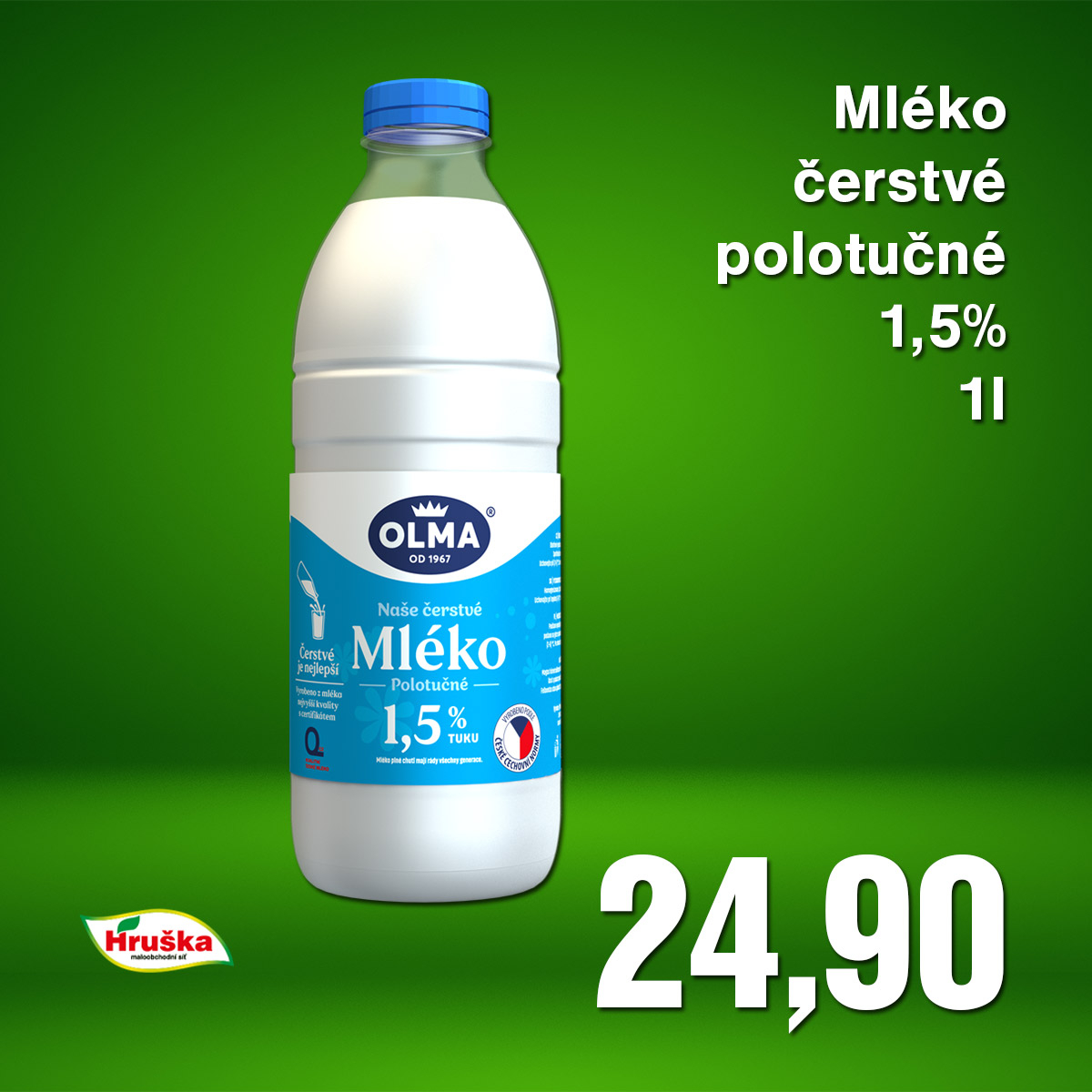 Mléko čerstvé polotučné 1,5% 1l