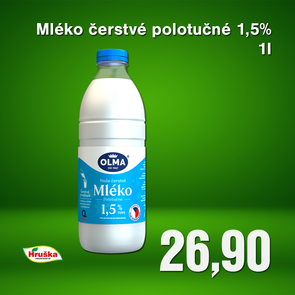 Mléko čerstvé polotučné 1,5% 1l