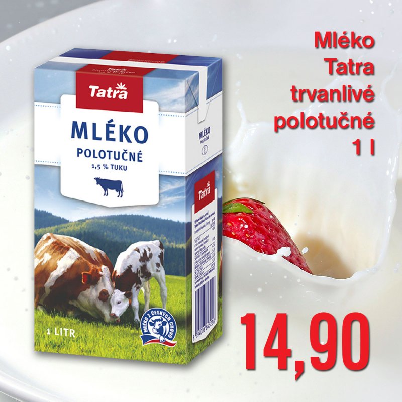 Mléko Tatra trvanlivé polotučné 1 l